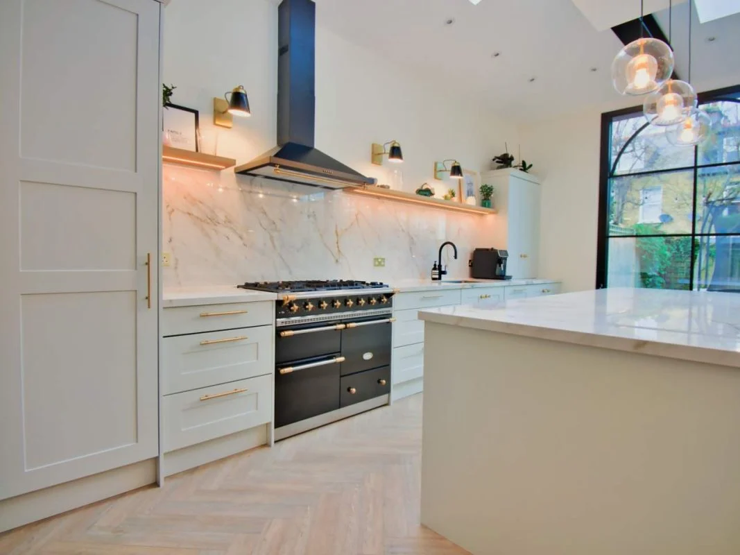 Modern white kitchen fitted by AXE Construction